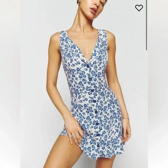 Reformation Dresses & Skirts - Reformation Rilynn Button Front Tie Back Sundress Blue Floral US 6 New